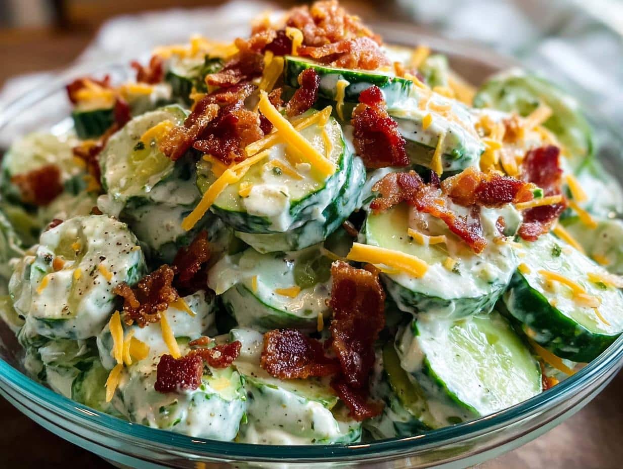 Ensalada Cremosa Pepino Tocino: ¡Delicia en 20 Min! - Creamy Cucumber Salad Bacon - close-up of ingredients