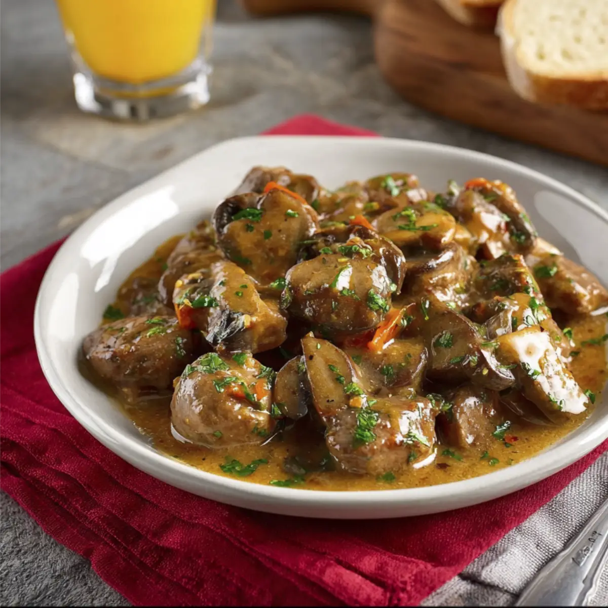 Puntas de Res en Salsa con Champiñones
