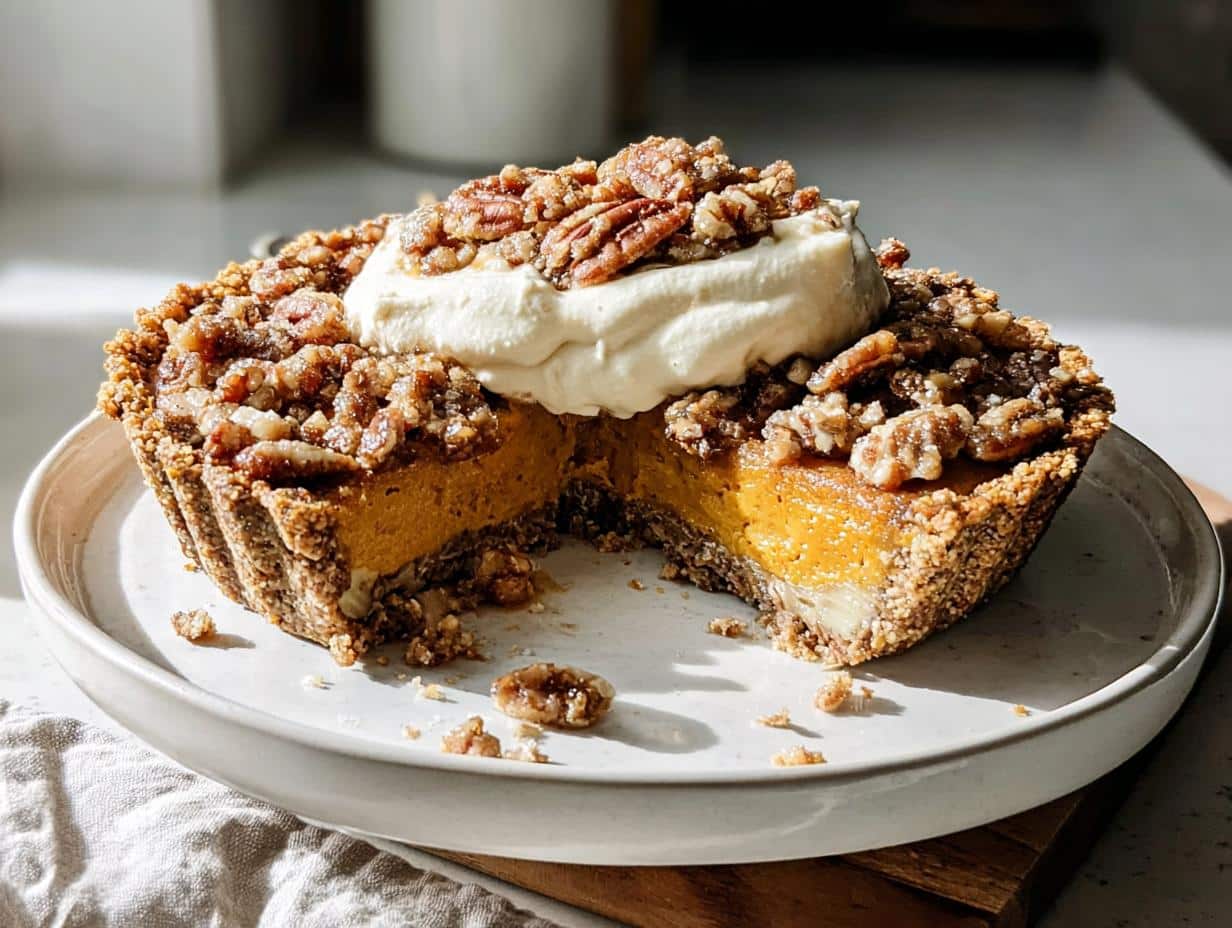 Pastel Calabaza Praliné 100% Celestial - Praline Pumpkin Pie Heavenly - close-up of the praline topping