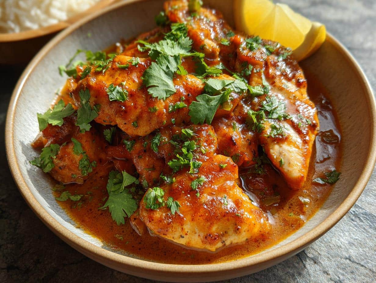 Receta Auténtica Pollo Mantequilla: Sabor Increíble - Plato servido con arroz basmati y pan naan