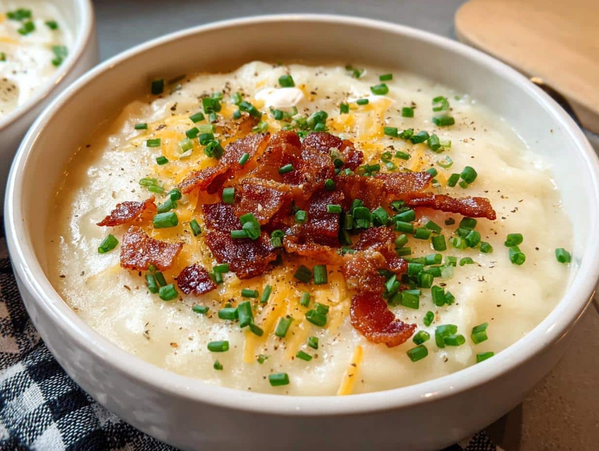 Sopa Patata Cremosa: Amor en cada cucharada - Baked Potato Soup Creamy - close-up of creamy texture