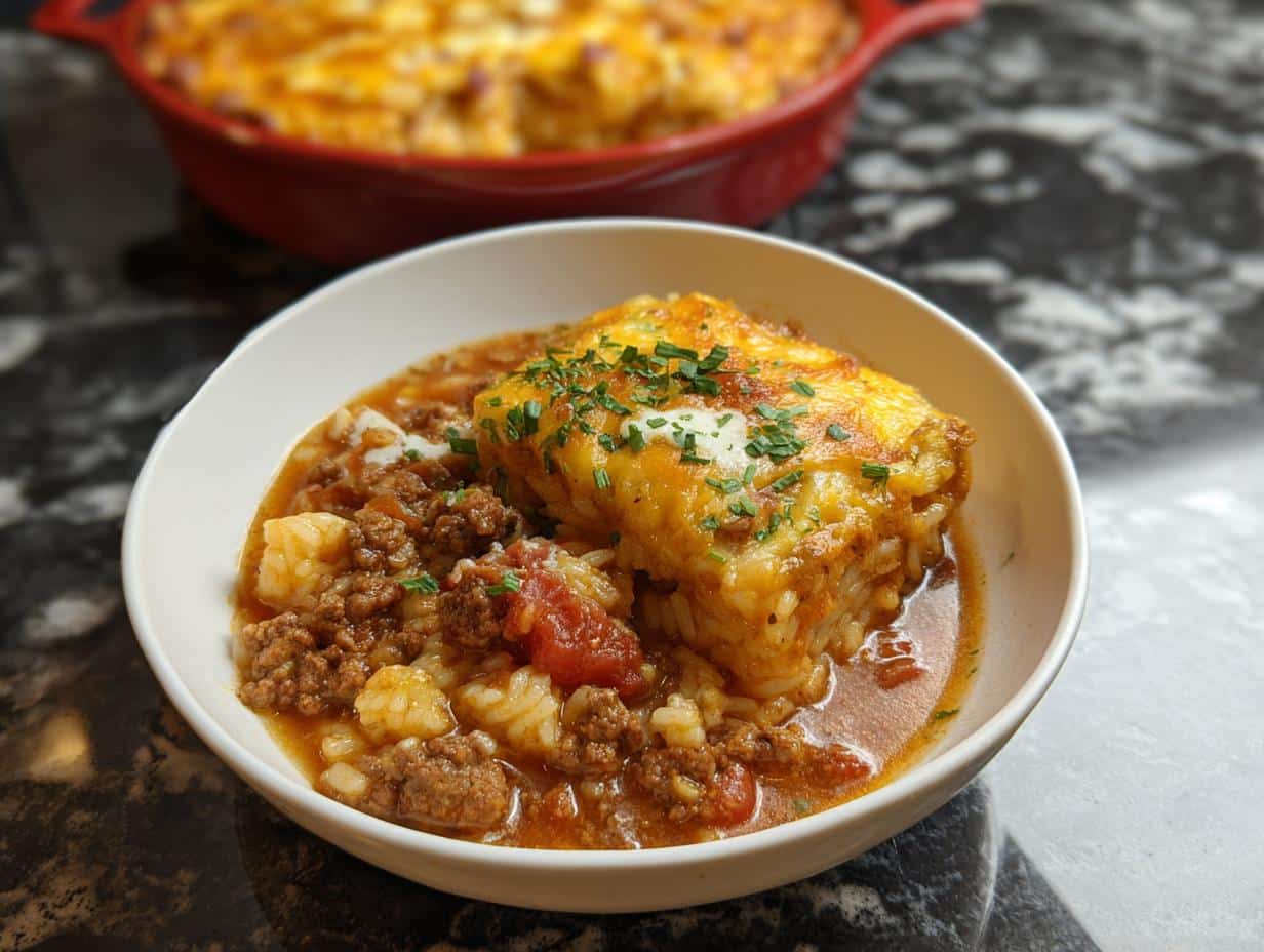 Cazuela Arroz Con Carne: 1 platillo delicioso 73 Cazuela Arroz Con Carne - plato principal servido