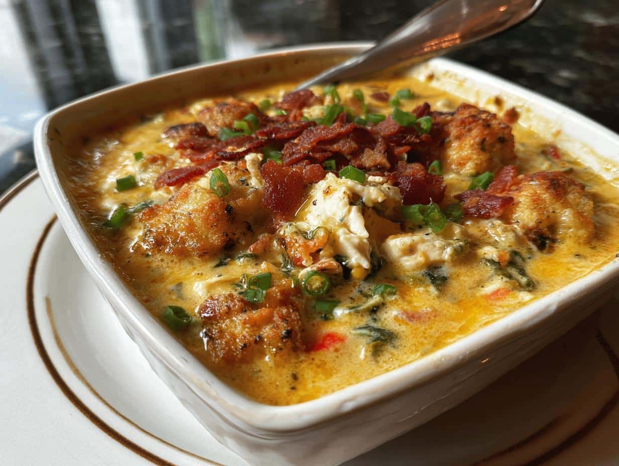 Cazuela Cremosa Pollo Espinacas: ¡Explosión de Sabor! - Plato terminado y listo para servir