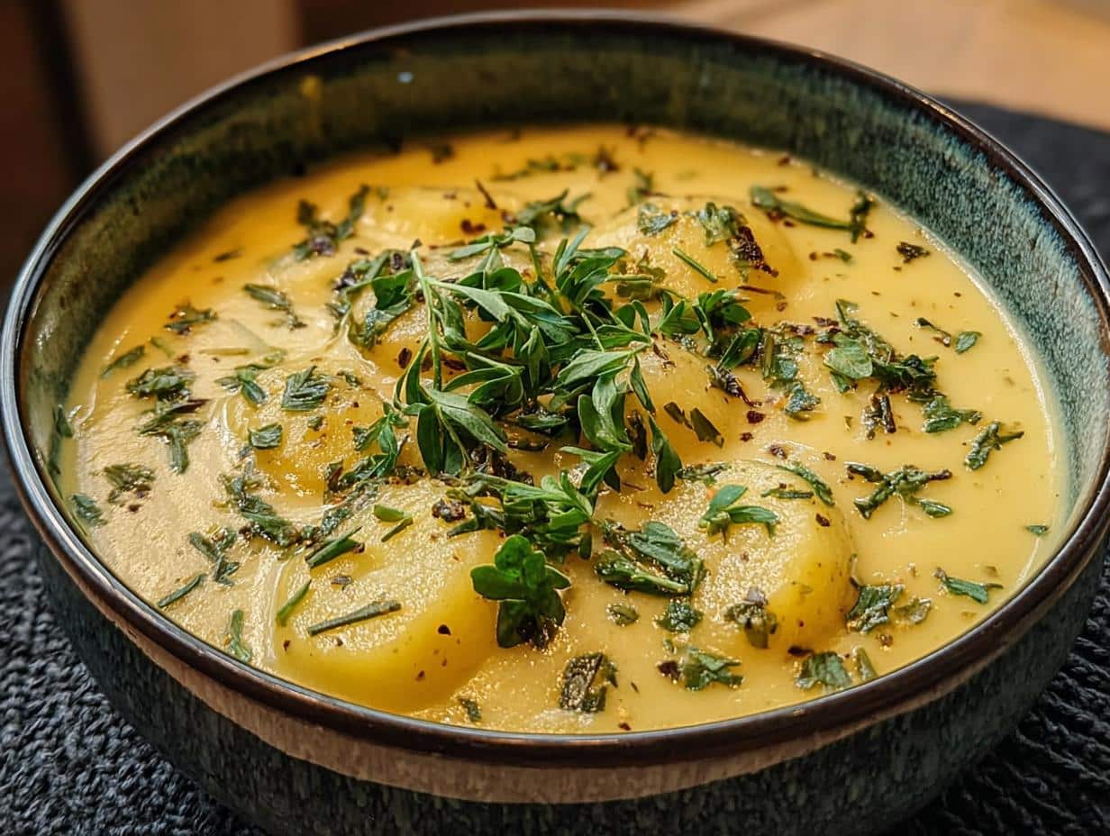 Patata Cheddar Ajo Hierbas: Delicia Fácil - Cheddar Garlic Herb Potato - serving suggestion with garnish