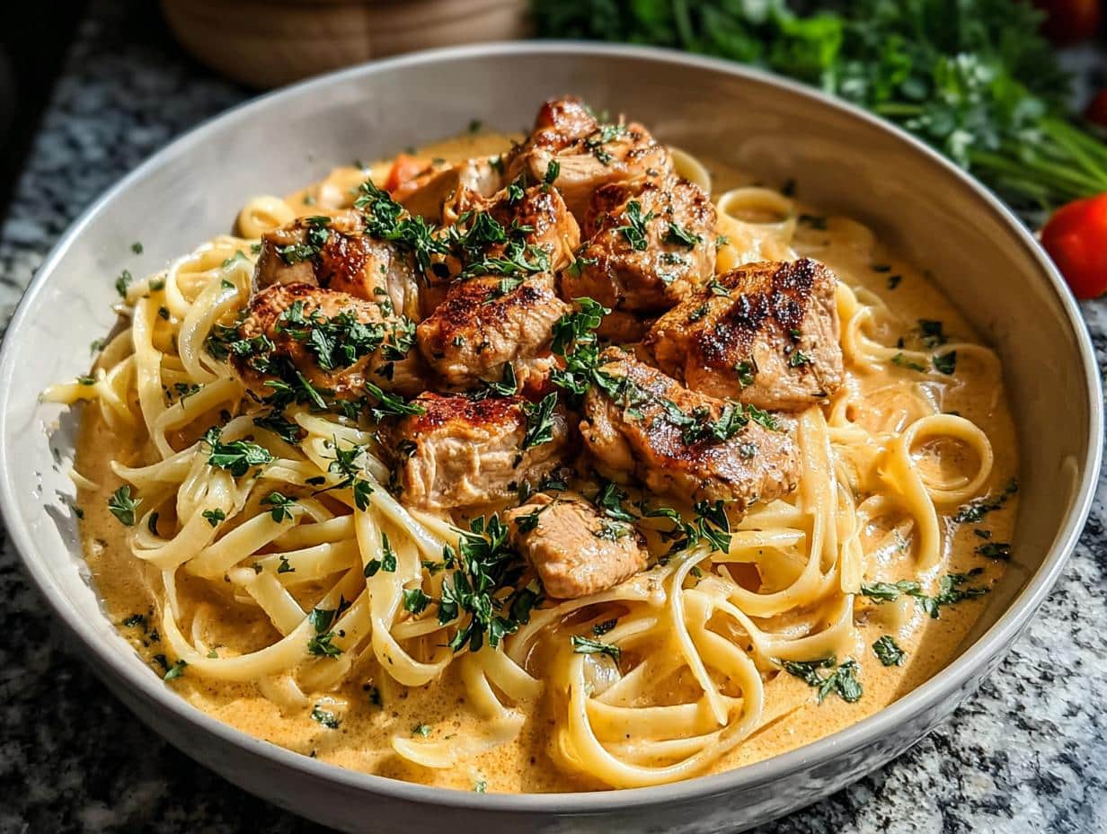 Creamy Cajun Chicken Pasta with fresh parsley garnish