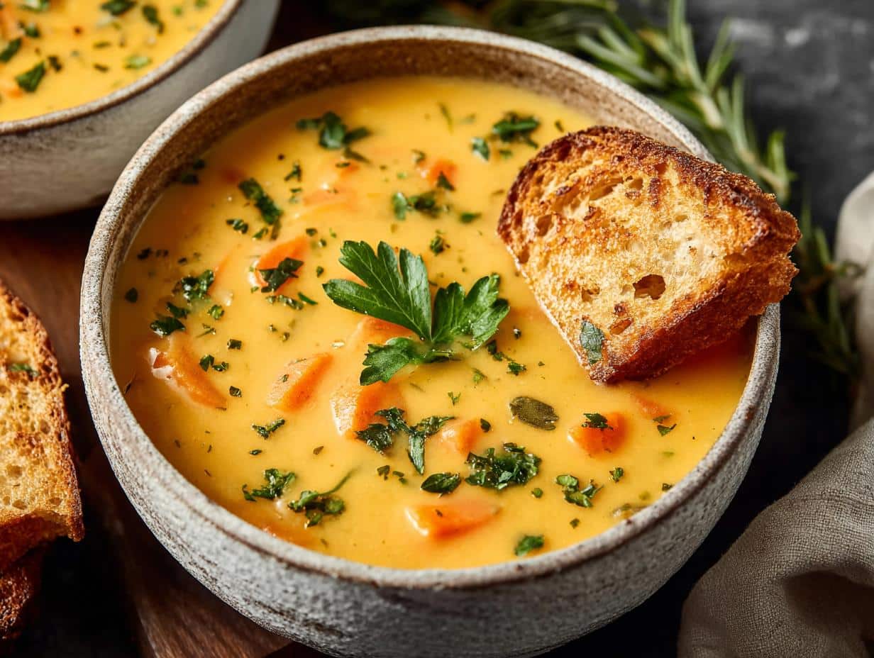 Increíble Sopa Cremosa Zanahoria Papa - Creamy Carrot Potato Soup - close-up of creamy texture