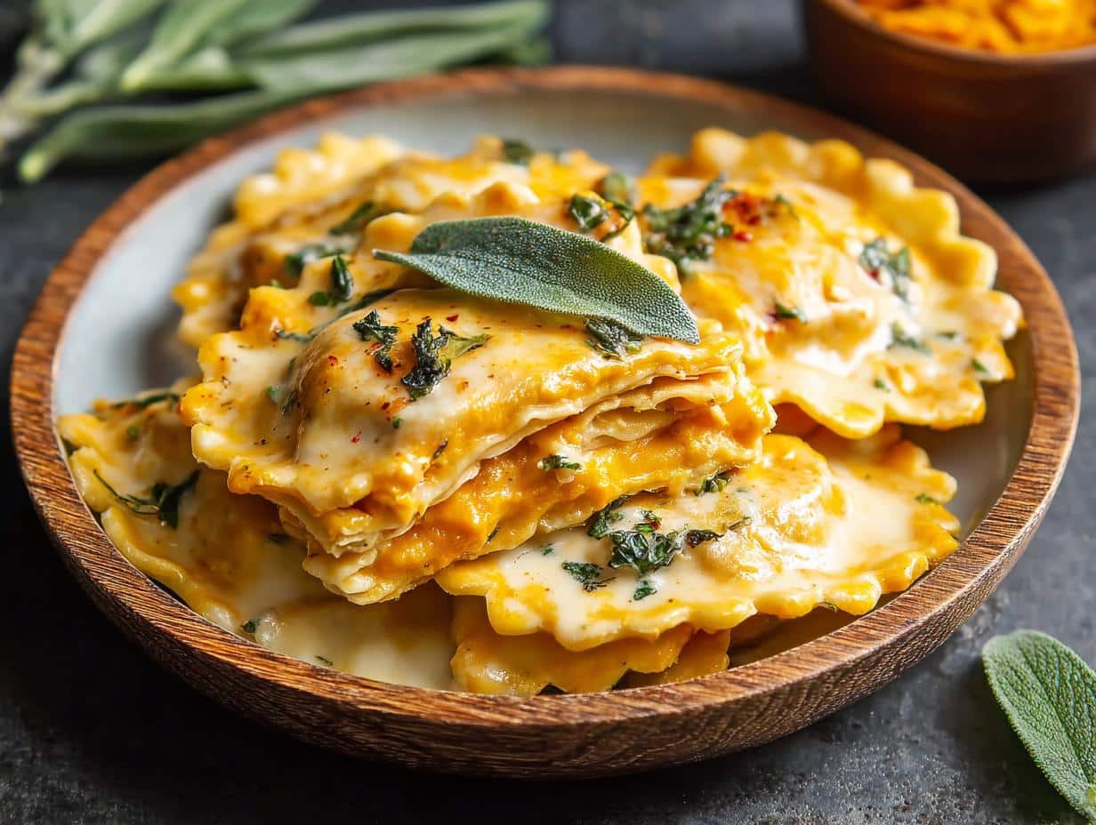 Ravioli Calabaza Otoño: Delicia Cremosa 2025 - Creamy Pumpkin Ravioli Fall - serving suggestion with fresh parsley