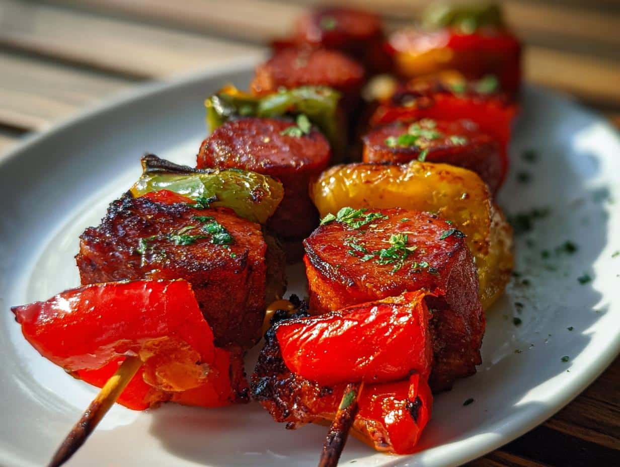 Deliciosas Brochetas Chorizo Pimiento: ¡Un Delicado Sabor! - Brochetas de chorizo y pimientos listas para cocinar