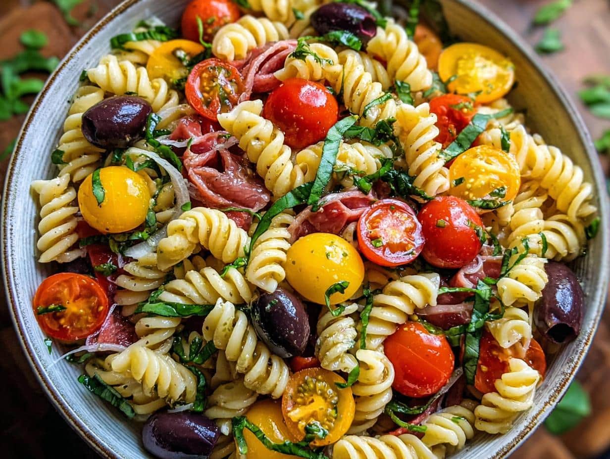 Deliciosa Ensalada de Pasta Italiana: 1 Receta Fácil 89 Deliciosa Ensalada de Pasta Italiana: 1 Receta Fácil - Italian Starter Pasta Salad - ingredients and preparation