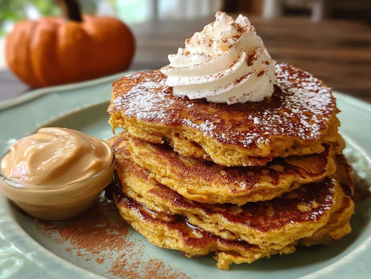 Panqueques Calabaza: ¡5 Delicias! - Pumpkin Pancakes Cinnamon Butter - close-up of fluffy pancakes with cinnamon butter