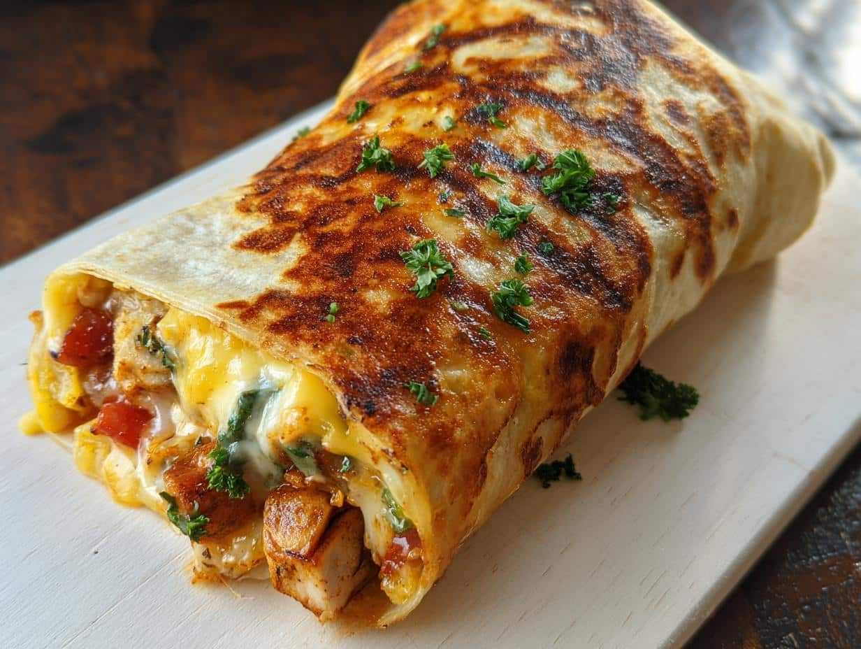 Receta Fácil Copia Burrito: 1 secreto delicioso - Burrito de queso cortado a la mitad mostrando el queso derretido