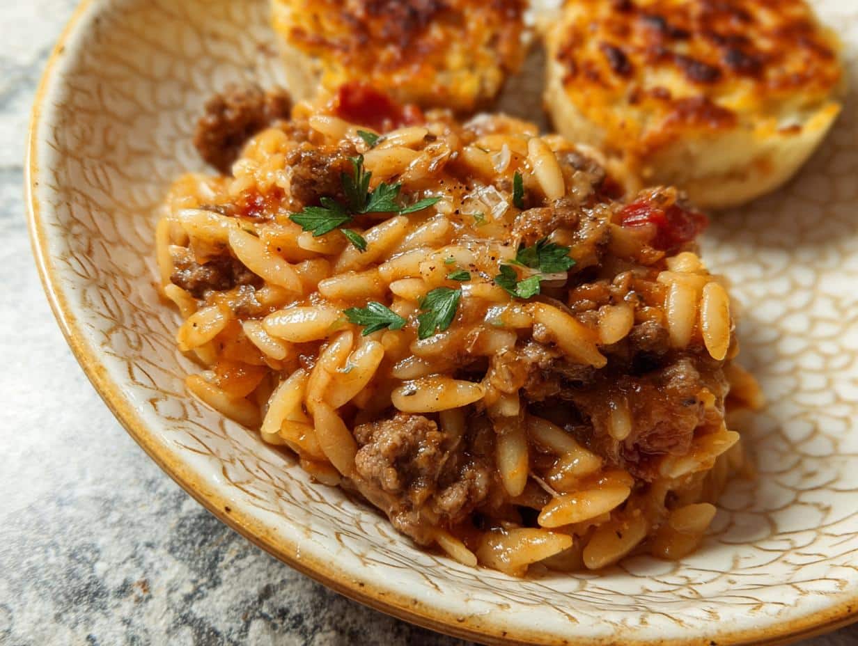 Sabrosa Receta Orzo Con: 1 Plato Delicioso 73 Sabrosa Receta Orzo Con: Carne molida dorándose en sartén con verduras