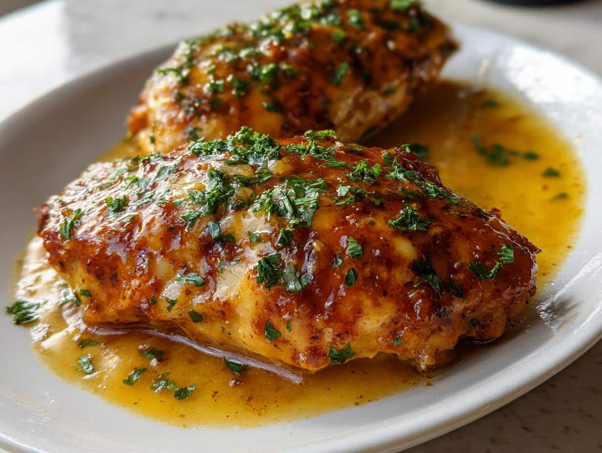Sartén Pollo Mantequilla Estilo: 1 Sabor Ganador 54 Sartén Pollo Mantequilla Estilo: Pechugas de pollo doradas listas para servir