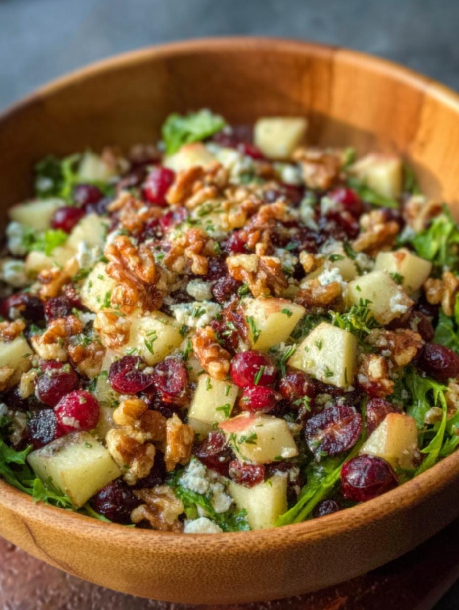 Deliciosa Apple Cranberry Walnut Salad con manzanas frescas, arándanos y nueces
