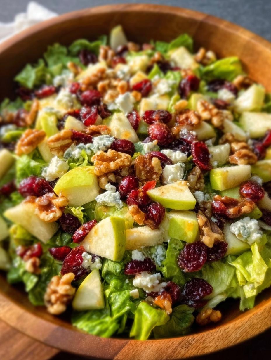 Apple Cranberry Walnut Salad vibrante con aderezo cremoso y nueces tostadas