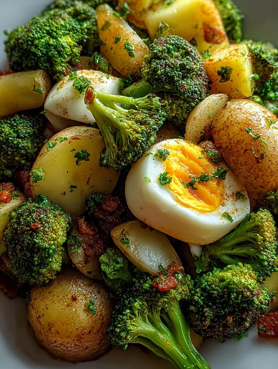 Delicioso Brócoli Con Patatas Huevo servido en un plato rústico