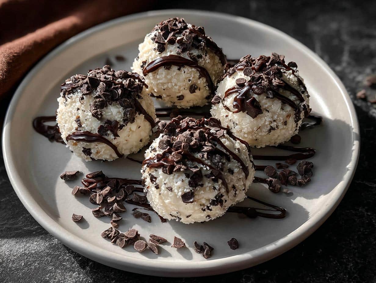 Chocolate Chip Cheesecake Balls - beautifully arranged on a platter