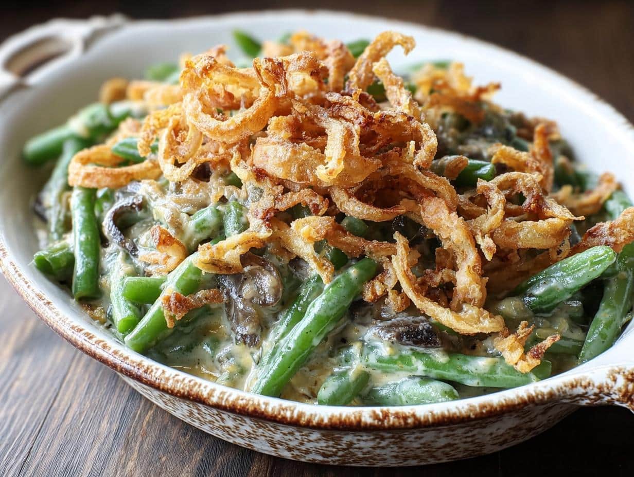 Crockpot Green Bean Casserole: ¡Delicia fácil! - Cazuela de judías verdes lista para servir
