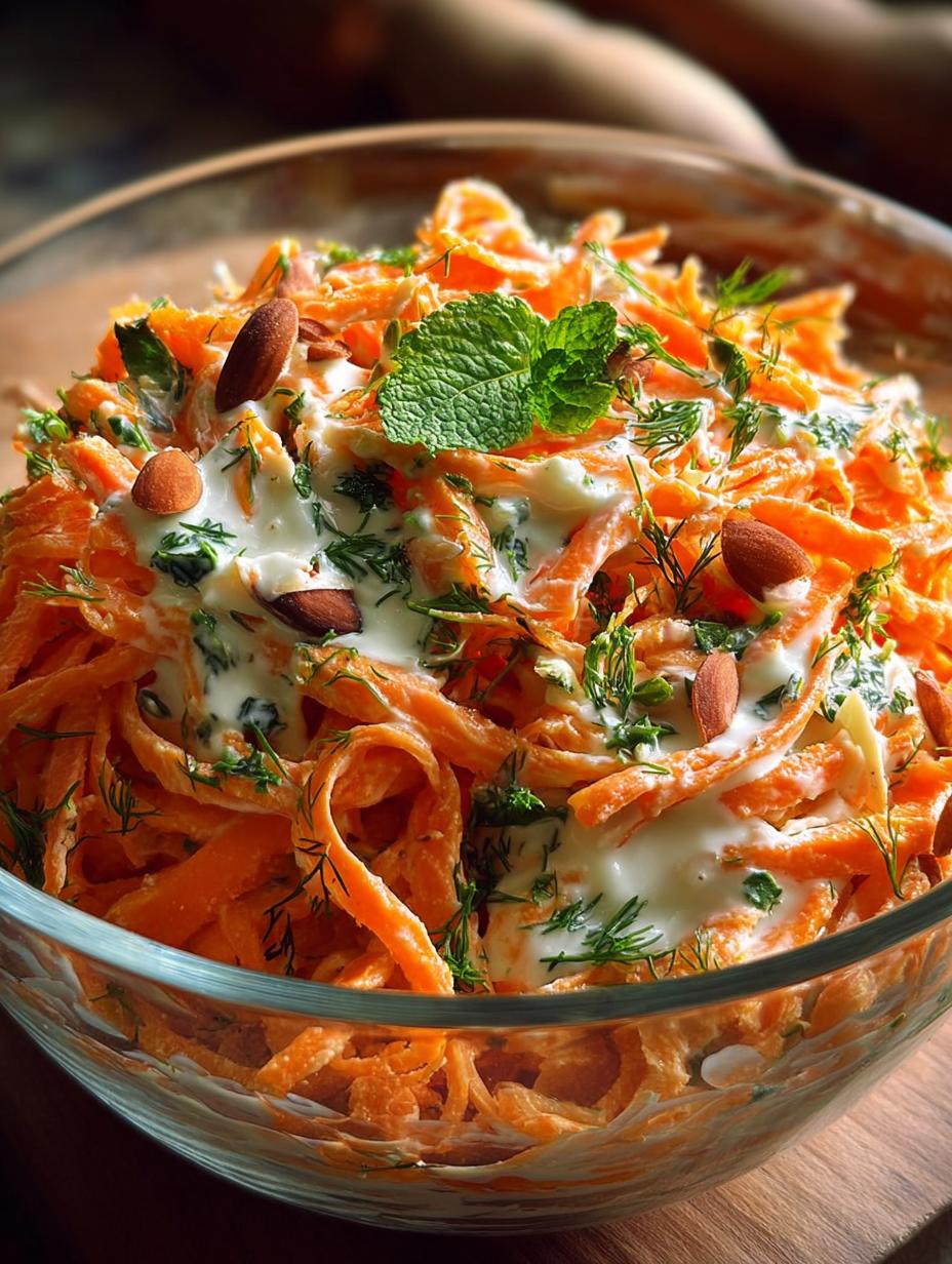 Deliciosa Ensalada Zanahoria Con Yogur - Mezcla cremosa de zanahoria y yogur lista para servir