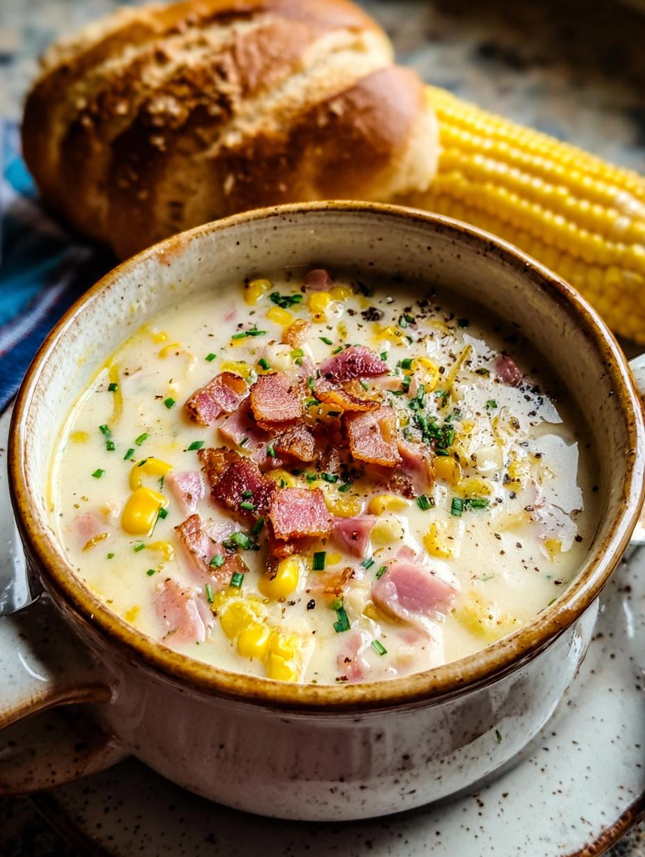 ¡Increíble Ham Corn Chowder Creamy en 5 pasos! - Ham Corn Chowder Creamy - tazón de sopa cremosa de jamón y maíz con perejil fresco