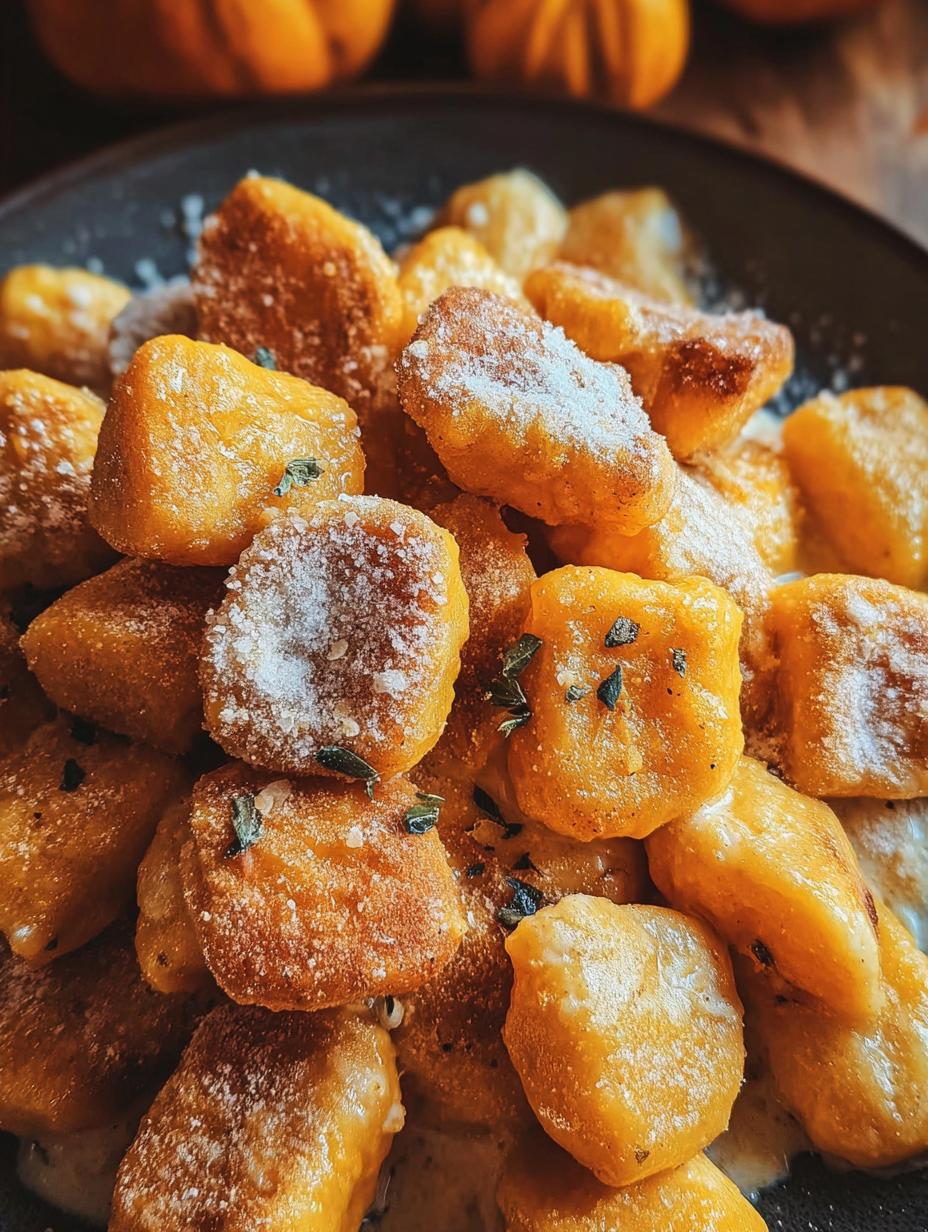 Noquis Calabaza Increible Receta: Primer plano de ñoquis de calabaza caseros con textura perfecta, listos para cocinar