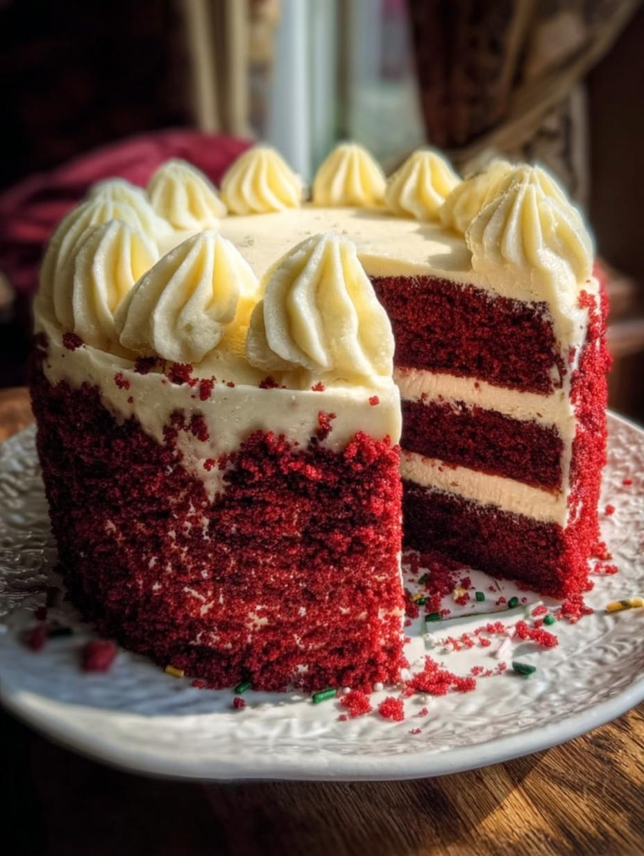 Irresistible Pastel Cumpleanos Terciopelo Rojo con glaseado de queso crema y frutas frescas
