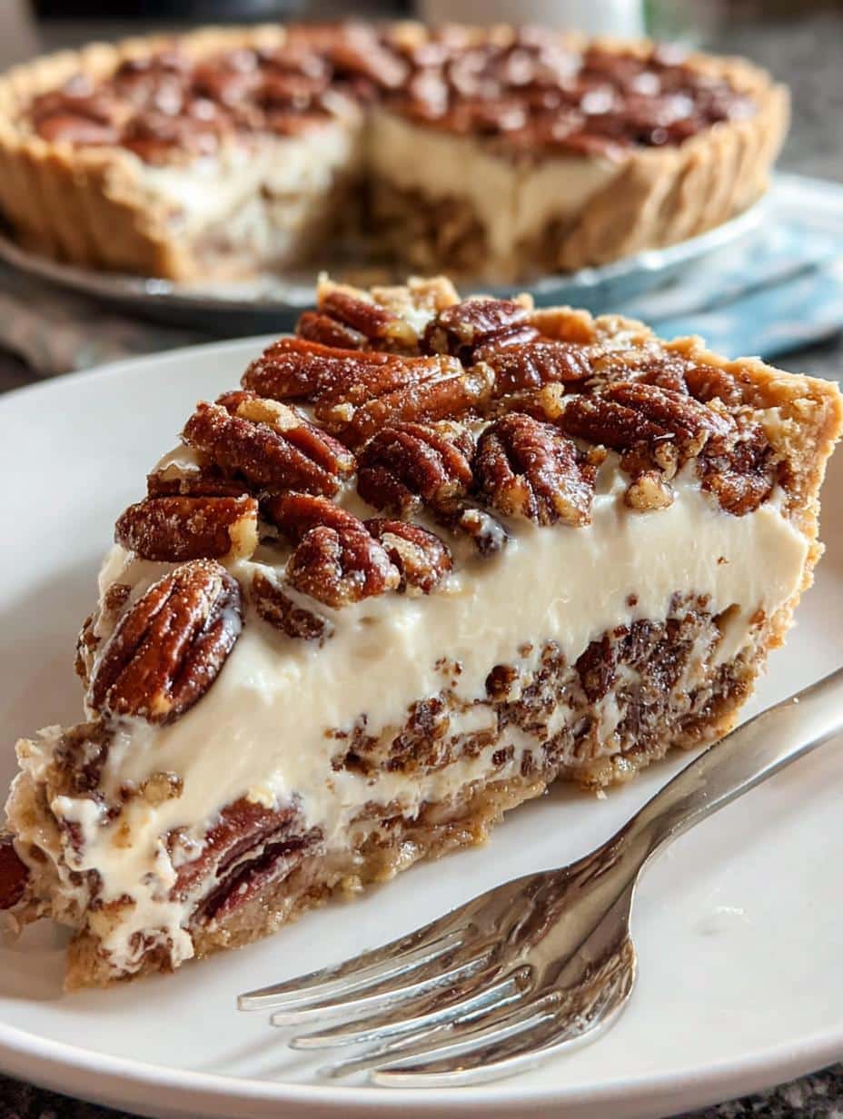 Pecan Cream Pie Heavenly: ¡1 Delicia sublime! - Pecan Cream Pie Heavenly - detalle del relleno cremoso con nueces y la base de masa