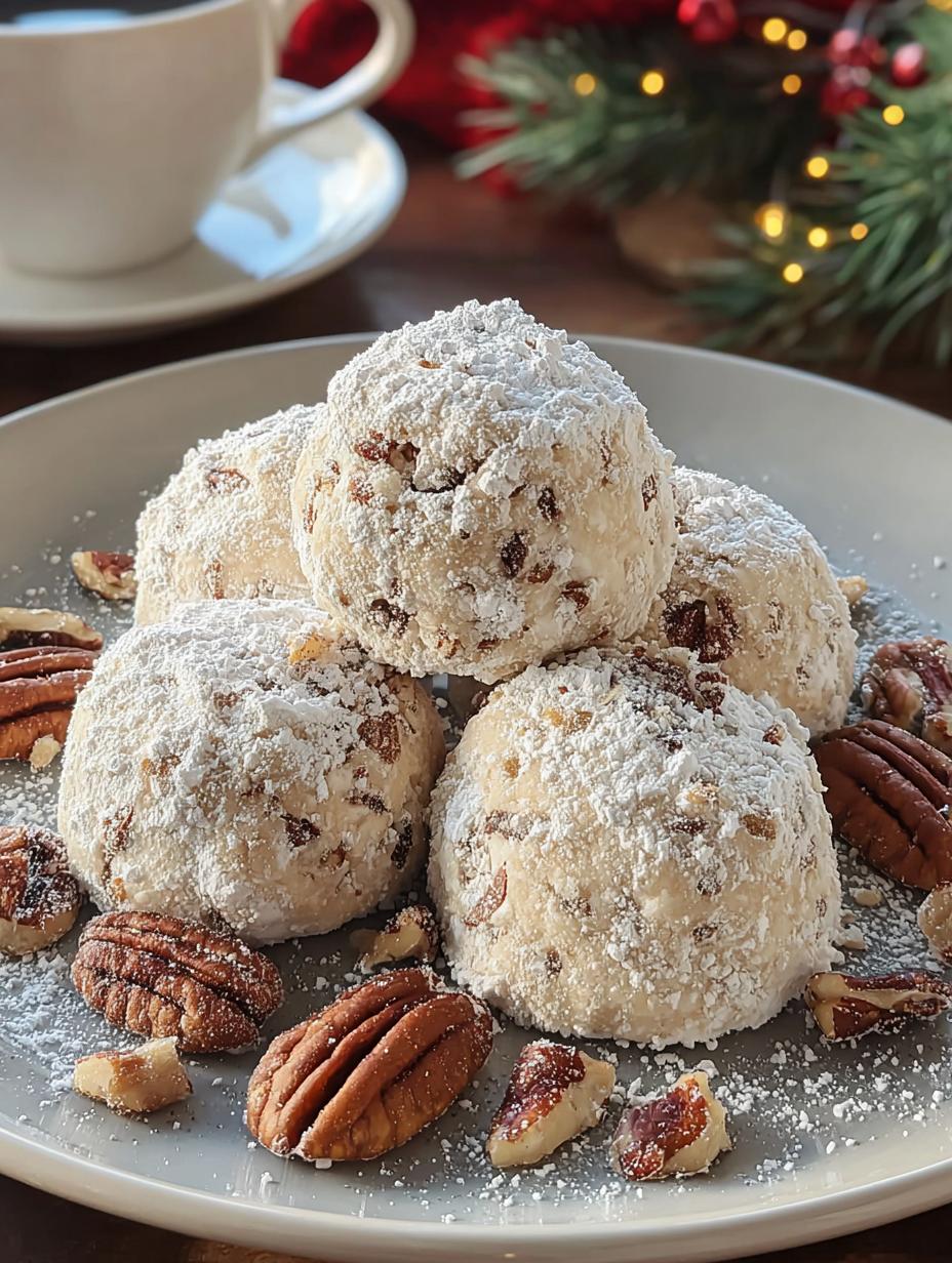 Deliciosas Pecan Snowball Cookies Buttery recién horneadas y cubiertas de azúcar glas