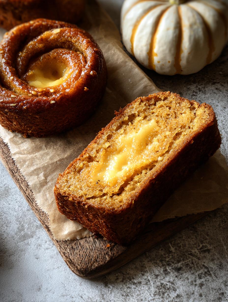 Delicioso Serio Mejor Pan Calabaza recién horneado, con un glaseado dulce y especias otoñales, listo para disfrutar.