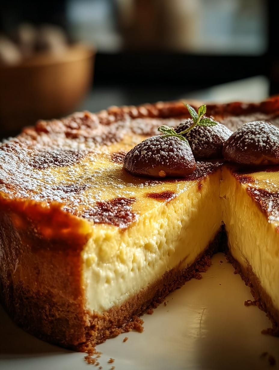 Rebanada de Tarta Queso Cremosa Ultimo con una base de galleta crujiente y un relleno cremoso, lista para servir.