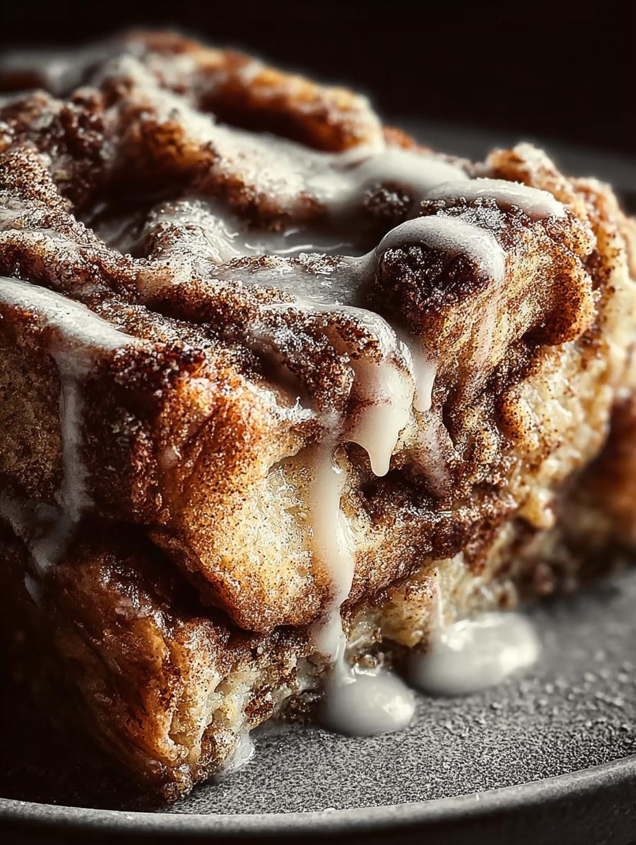 Increíble Cinnamon Roll French Toast recién horneado con glaseado, perfecto para un desayuno especial
