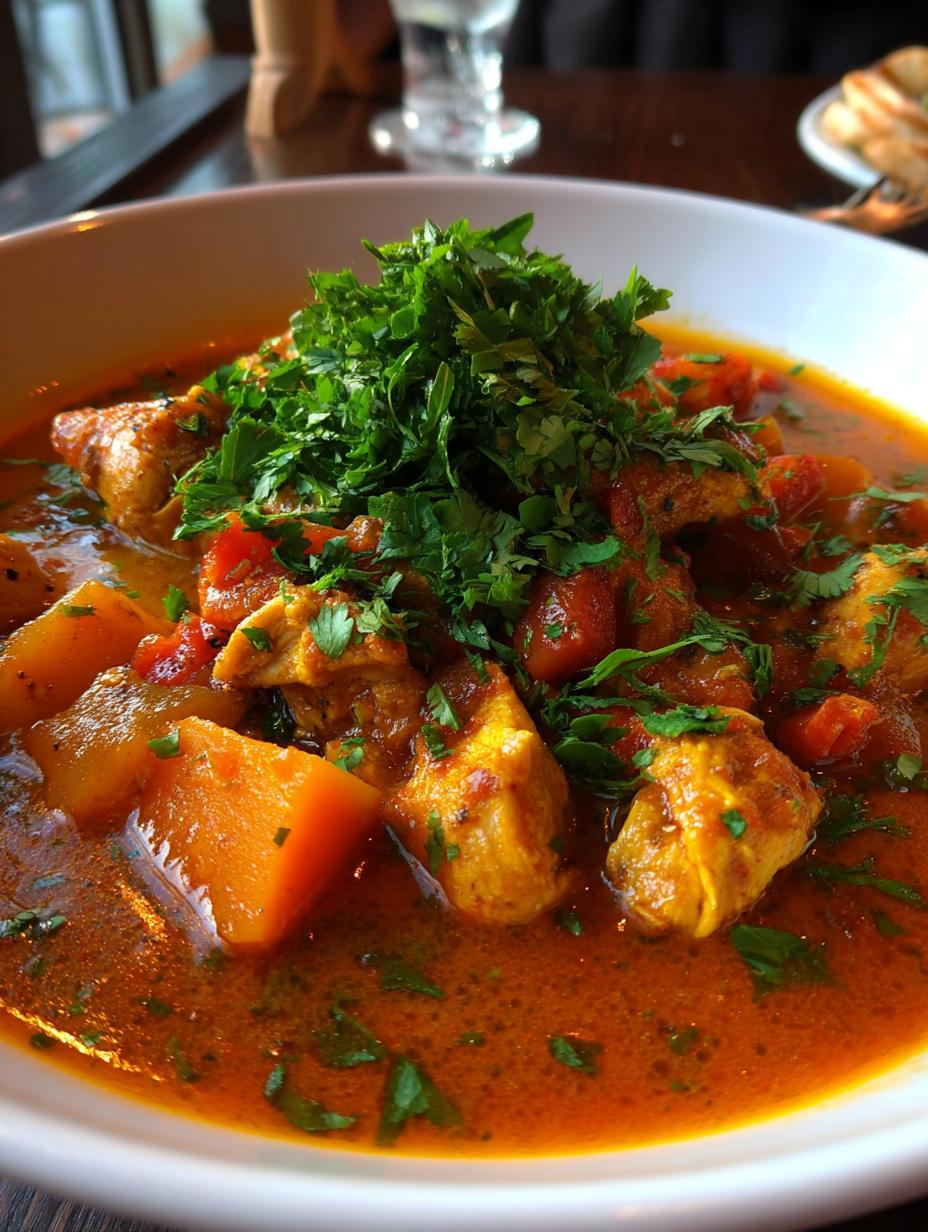 Exquisito Guiso Calabaza Chipotle Pollo: Primer plano de un tazón humeante de guiso de calabaza, chipotle y pollo, con cilantro fresco y un toque de crema.