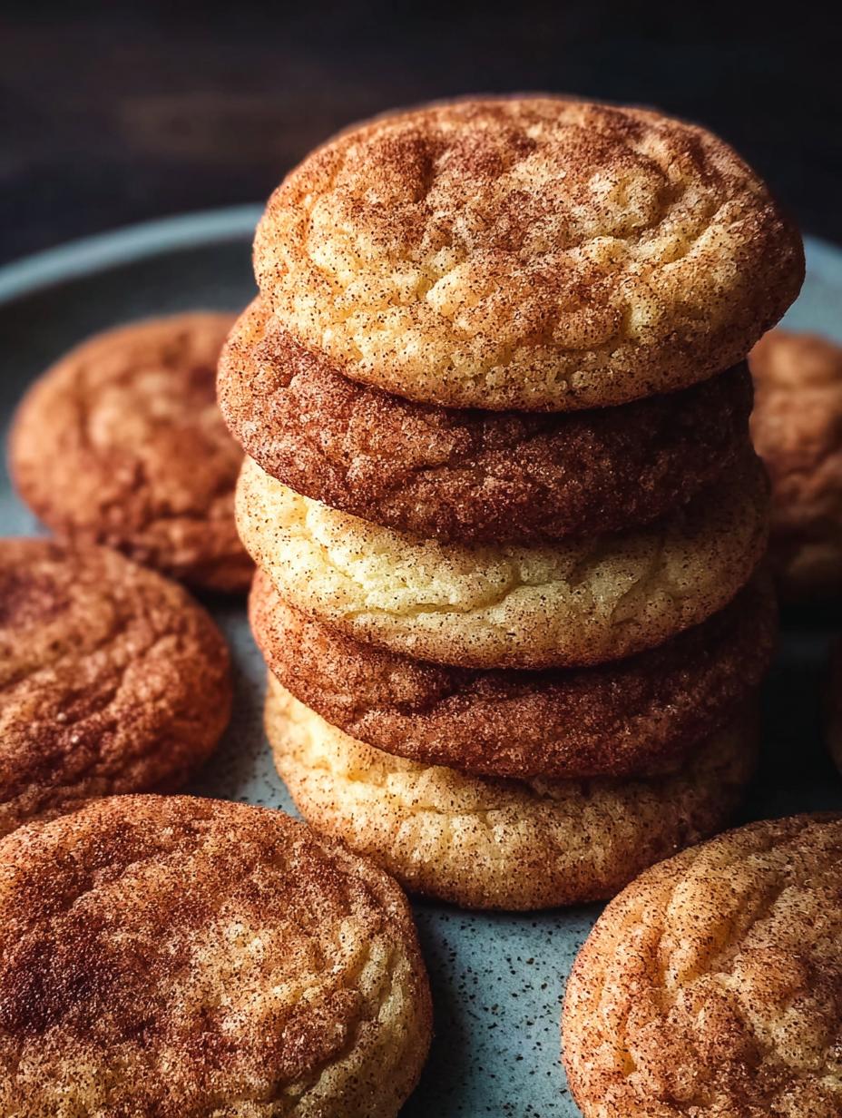 Irresistiblemente masticables Snickerdoodle Cookies recién horneadas en una bandeja, espolvoreadas con canela y azúcar