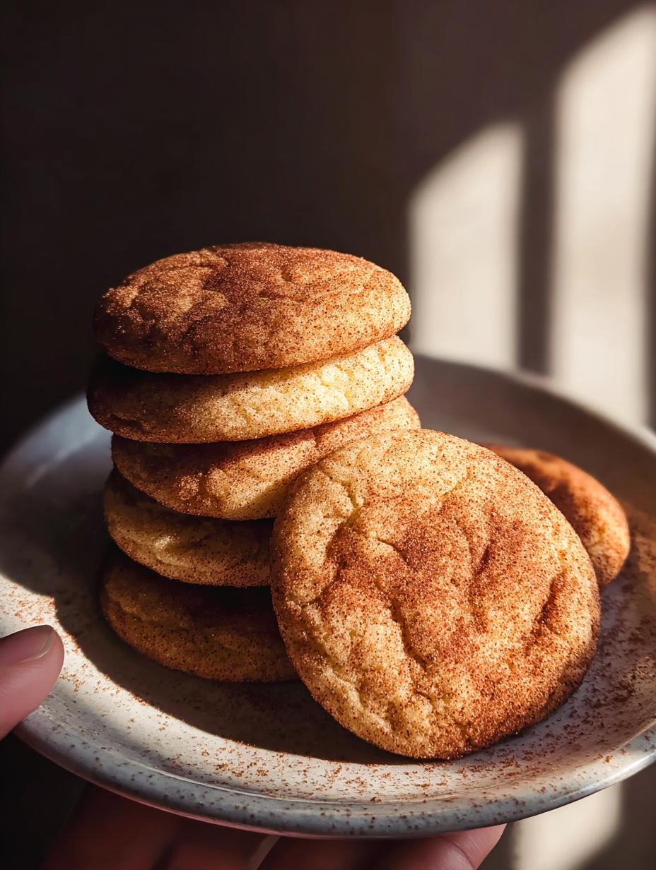 Primer plano de una Irresistibly Chewy Snickerdoodle Cookie, mostrando su textura suave y el recubrimiento de canela y azúcar