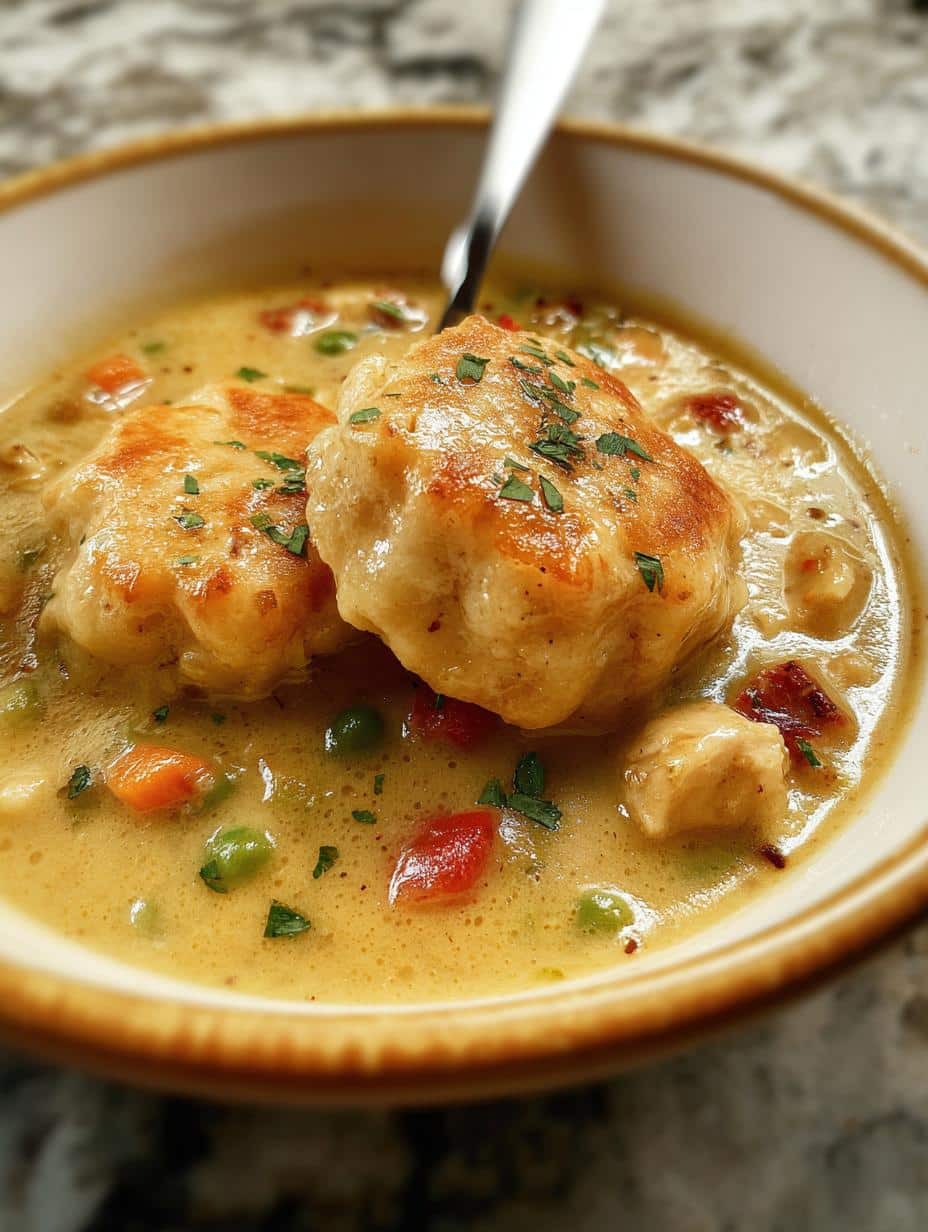 Mejor Receta Sopa Pastel: ¡1 Bocado de Felicidad Inmensa! 78 Mejor Receta Sopa Pastel: ¡1 Bocado de Felicidad Inmensa! - Mejor Receta Sopa Pastel - un tazón de sopa de pastel de pollo con una cuchara, mostrando la textura cremosa y los trozos de pollo y verduras