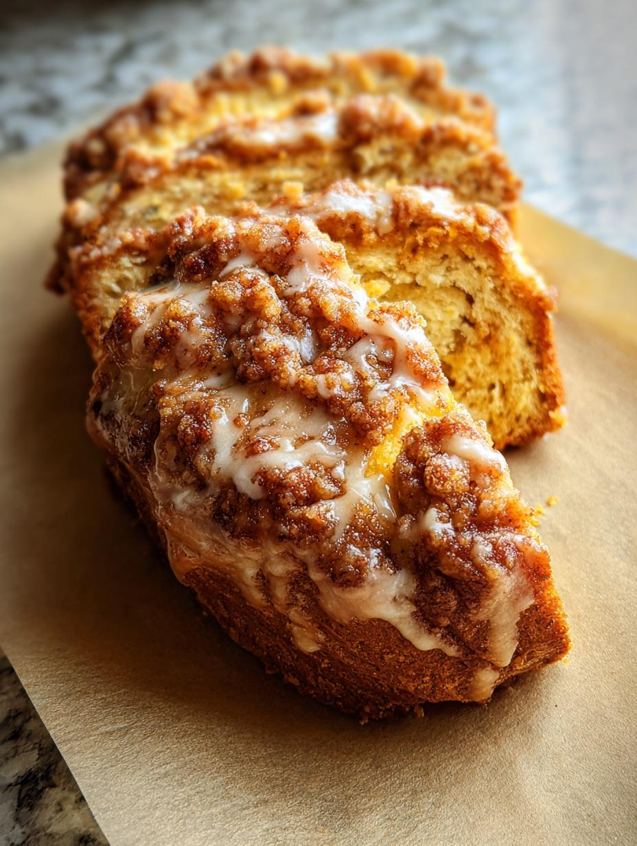 Rebanada de Pan Streusel Calabaza con una taza de café, ideal para el desayuno
