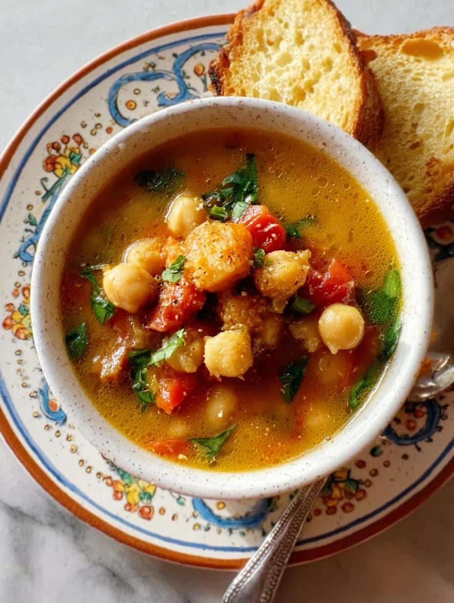 Sopa Garbanzos Toscana: 1 Secreto Suculento 97 Deliciosa Sopa Garbanzos Toscana casera en un tazón rústico, lista para servir
