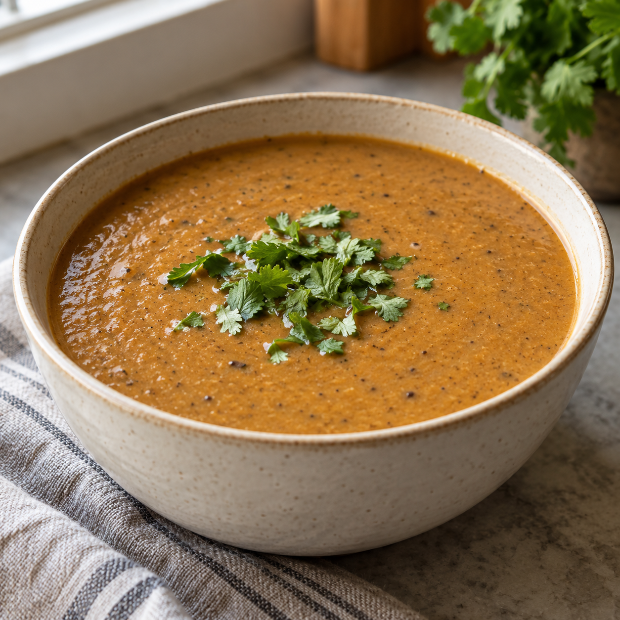 Crema de calabaza asada y alubias negras