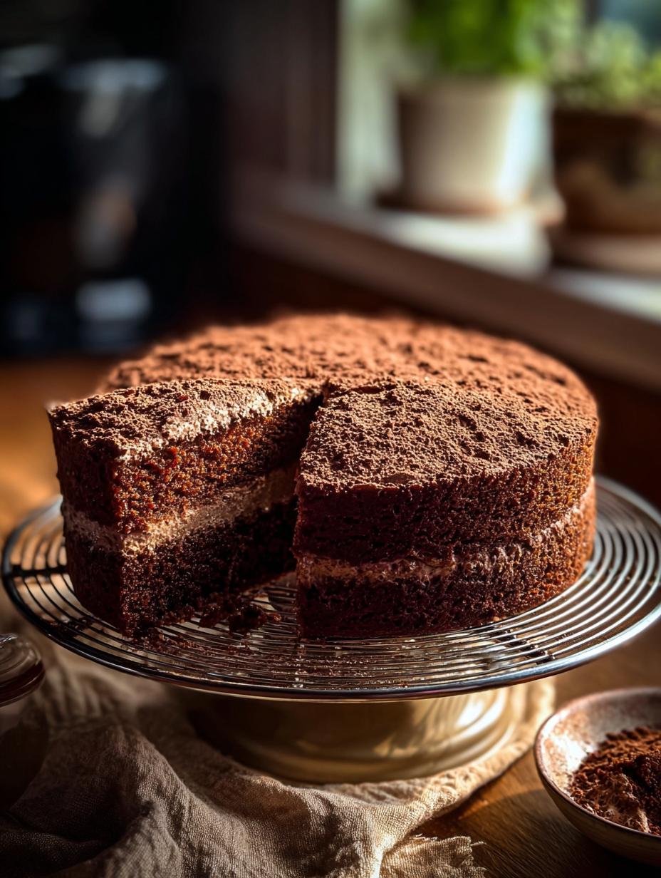 Rebanada de Bizcocho Chocolate Perfecto Receta con ganache de chocolate y frutos rojos, mostrando su interior húmedo