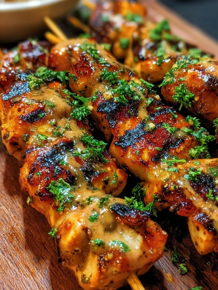 Irresistibles Brochetas Pollo Bang Bang con salsa cremosa y picante, listas para servir