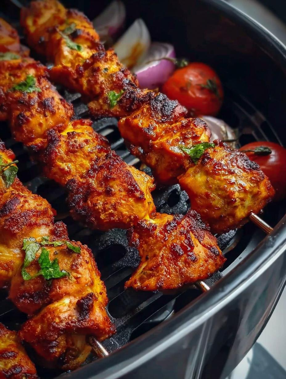 Brochetas Pollo Tandoori Airfryer: Increíble sabor en 15' - Brochetas Pollo Tandoori Airfryer con salsa de yogur y cilantro