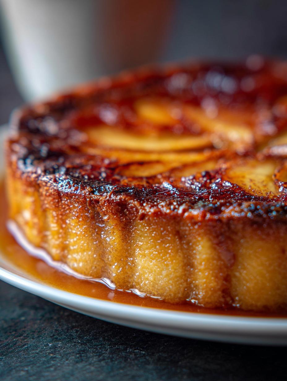 Rebanada de Delicioso Flan Manzana Caramelizada mostrando las capas de flan cremoso, manzanas y caramelo