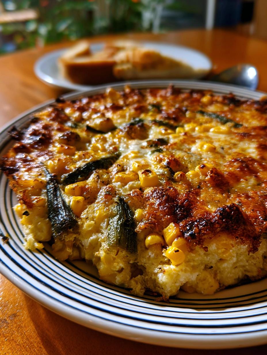 Delicioso Gratinado Maiz Poblano: Sabor en 12 Pasos - Porción individual de Gratinado de Maíz Poblano con queso derretido y hierbas frescas