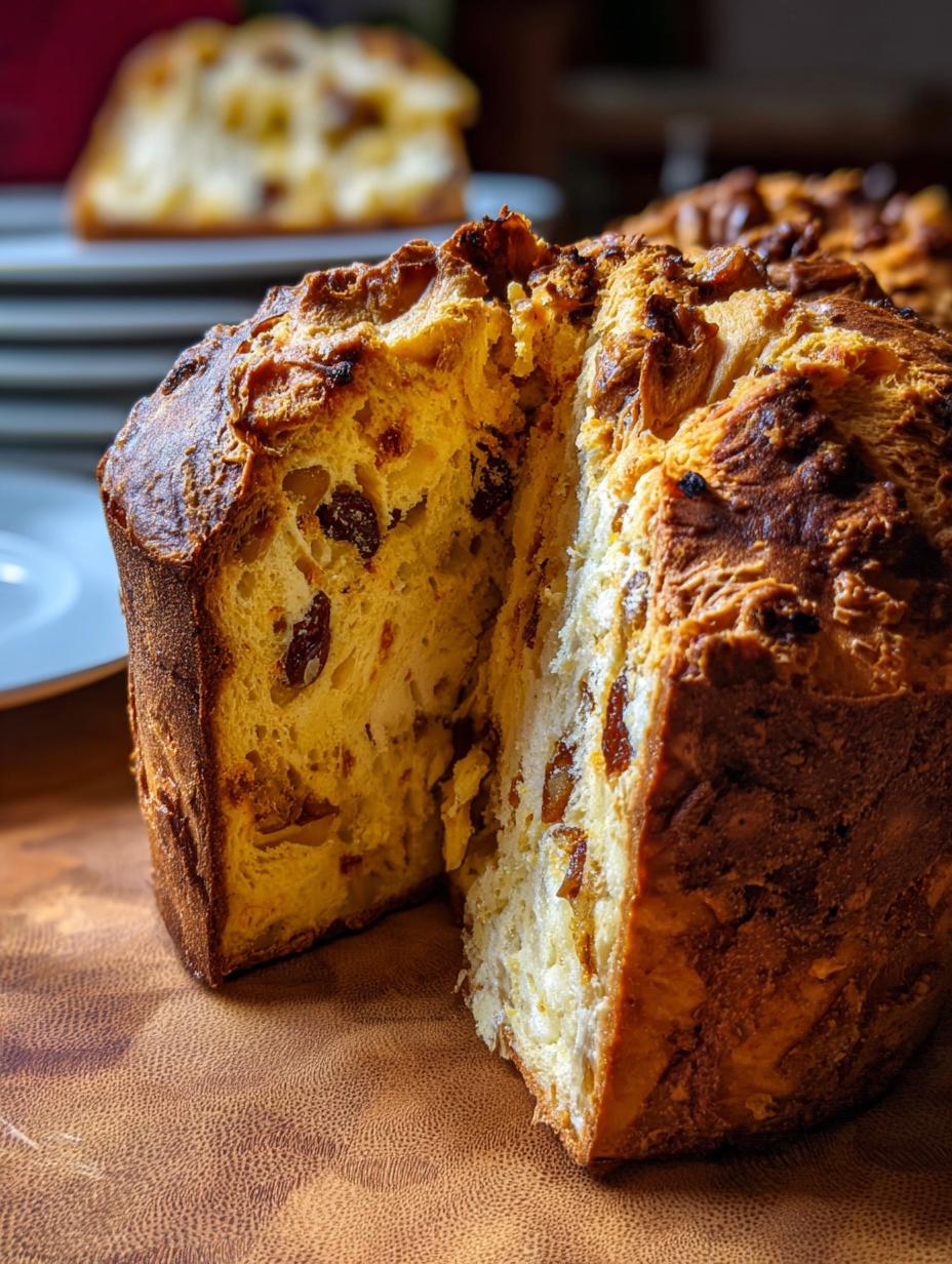 Exquisito Delicioso Panettone Español Relleno recién horneado, dorado y esponjoso, listo para disfrutar en Navidad