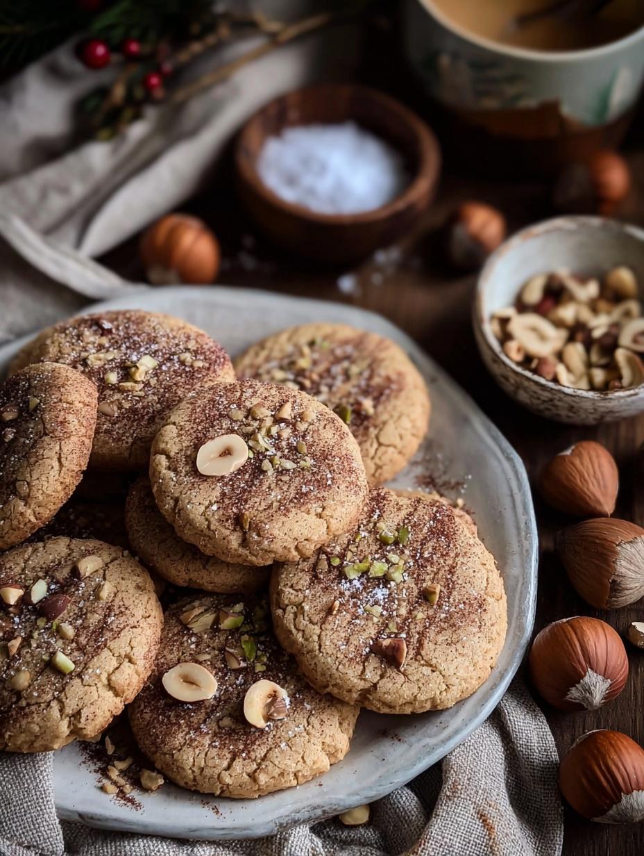 Galletas Navideñas Con Avellanas Saladas, apiladas en un plato festivo, listas para compartir en las celebraciones