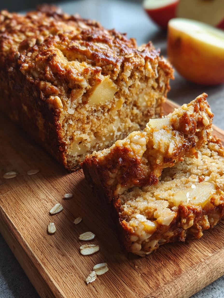 Rebanadas de Panque Saludable Avena Manzana en un plato, decoradas con rebanadas de manzana fresca y canela, listas para servir.