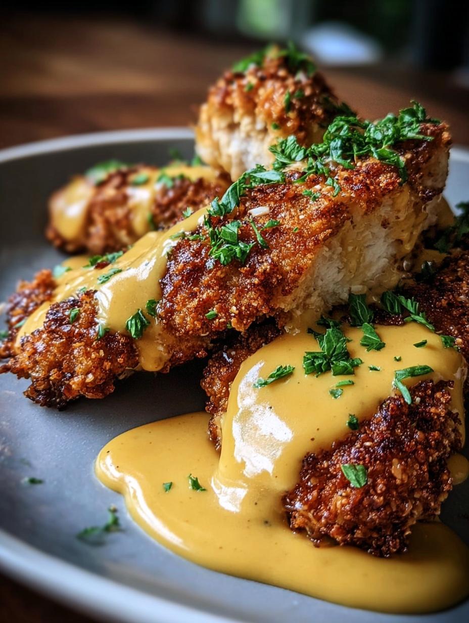 Delicioso Pollo Crujiente con Pretzel dorado y perfectamente cocido, listo para servir