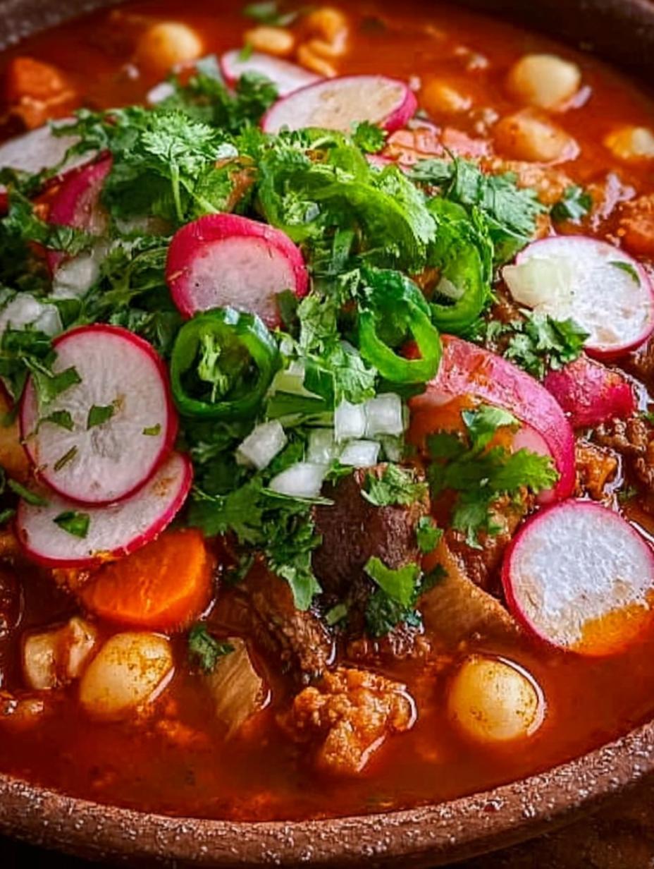 Pozole Rojo Vegano: ¡El increíble sabor de 4 chiles! 90 Tazón de Pozole Rojo Vegano con guarniciones frescas como rábanos, lechuga y limón