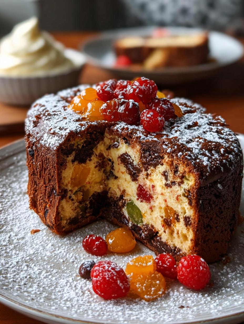 Delicioso Queque Navideño Con Taza, rebanado y servido con una bola de helado de vainilla y salsa de caramelo
