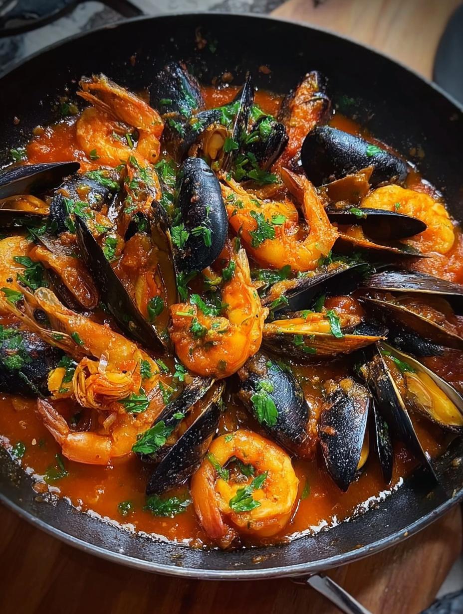Cazuelita Mejillones Langostinos Marinera